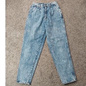 Bill Blass Jeans Womens 8 Blue Acid Wash Pleated High Rise Tapered Mom Vintage